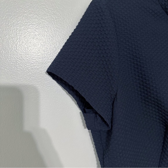 NWT Hugo Boss Davika Mock Neck Textured Sheath Dress in Blue - Picture 3 of 11